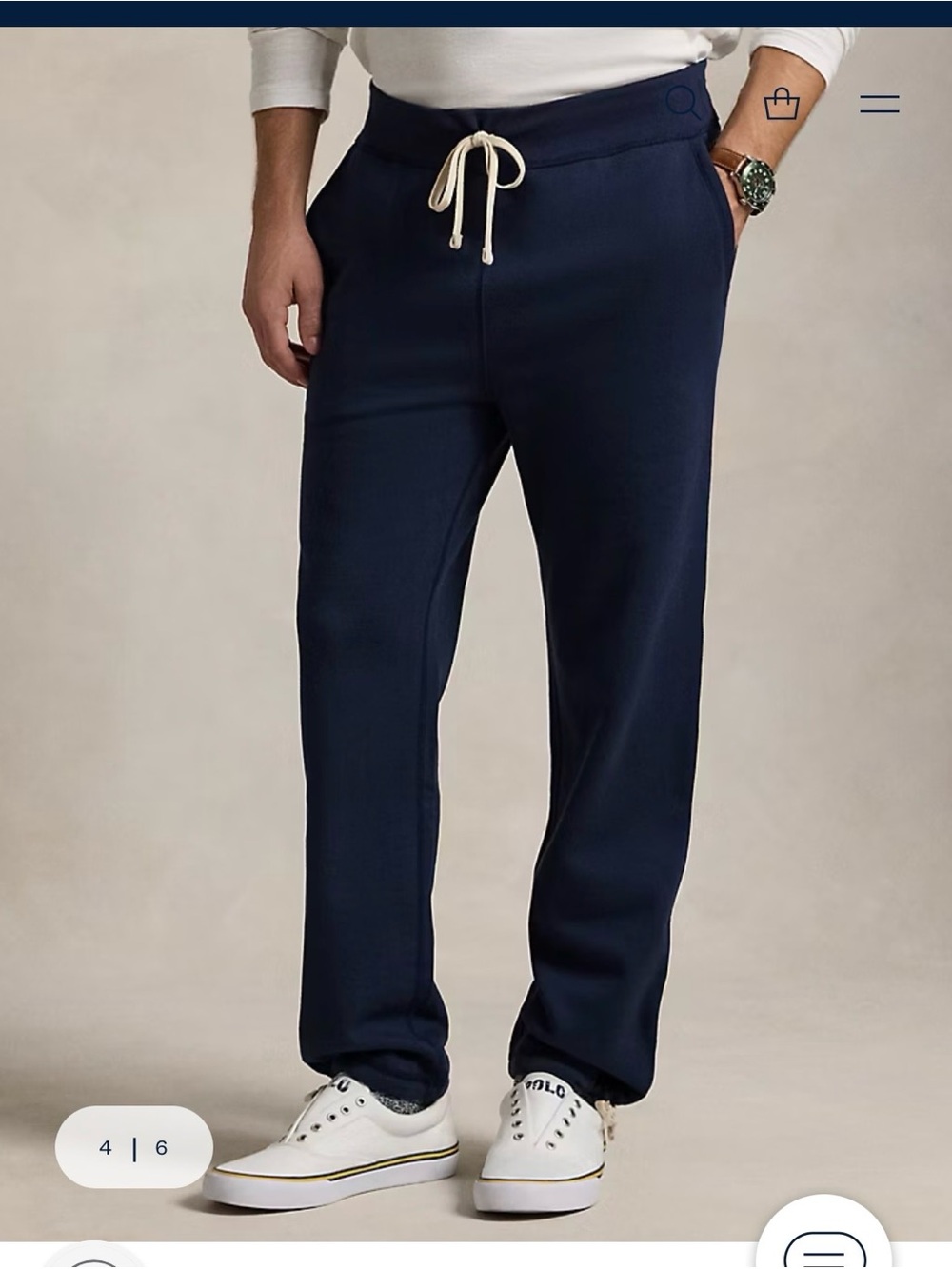 Polo by Ralph Lauren Navy Fleece Sweatpants with Cream Drawcord, Men’s Small